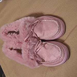 Pink Fur Moccasins
